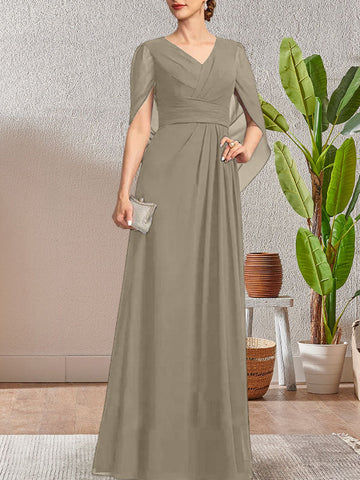 Dark Navy A-Line V-Neck Long Mother of Bride Dress