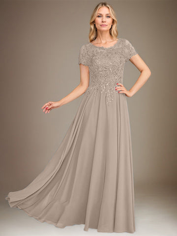 A-Line Scoop Floor-Length Chiffon Mother of the Bride Dress With Applique & Sequins