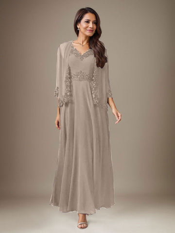Plum A-Line Sequins Chiffon Dress