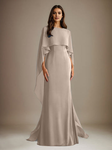Sheath/Column Boatneck Floor-Length Chiffon Mother of the Bride Dress With Cascading Ruffles