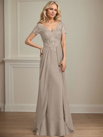 A-line V-Neck Floor-Length Chiffon Lace Mother of the Bride Dress