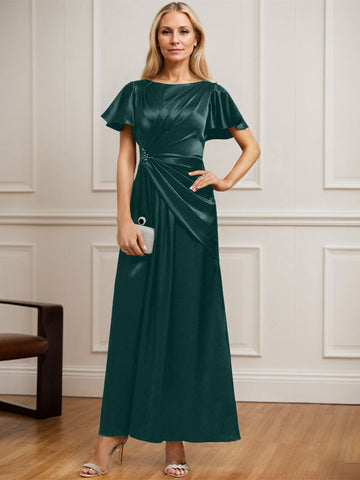 A-line Scoop Ankle-Length Stretch Satin Mother of the Bride Dress With Pleated Beading