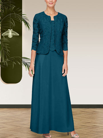 Glitter Lace & Satin Skirt Jacket Dress with Open Jacket