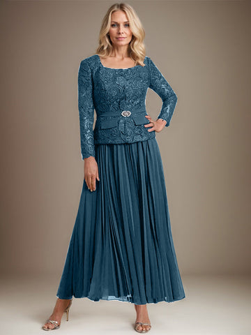 A-line Square Ankle-Length Chiffon Mother of the Bride Dress With Pleated