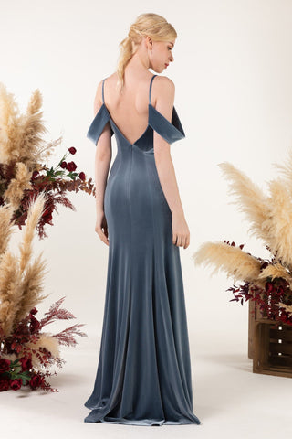 Sweep-Brush Train Velvet Bridesmaid Dress
