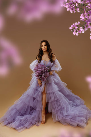 Off Shoulder Tulle Maternity Robe for Photo Shoot