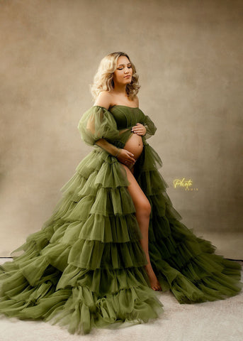 Off Shoulder Tulle Maternity Robe for Photo Shoot