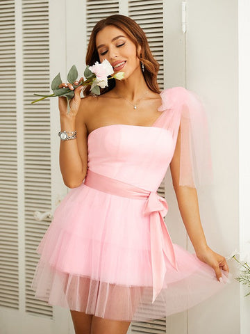 Robe bustier en tulle avec ceinture asymétrique, robe courte/mini SYH50 