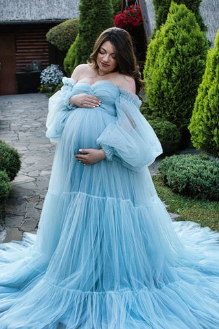 Blue Tulle maternity dress For Photo Shoot
