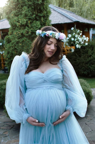 Blue Tulle maternity dress For Photo Shoot
