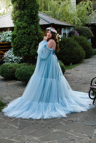 Blue Tulle maternity dress For Photo Shoot