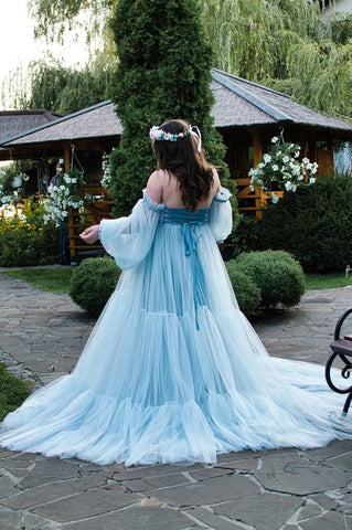 Blue Tulle maternity dress For Photo Shoot