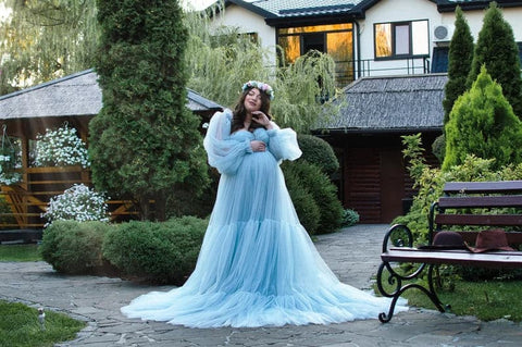 Blue Tulle maternity dress For Photo Shoot