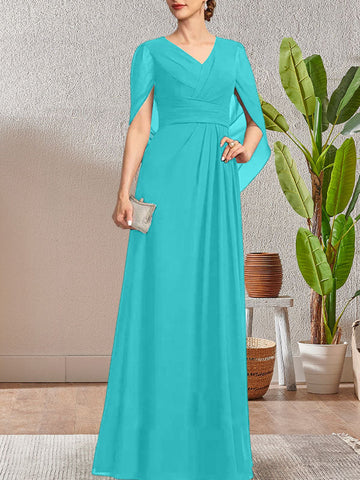 Dark Navy A-Line V-Neck Long Mother of Bride Dress