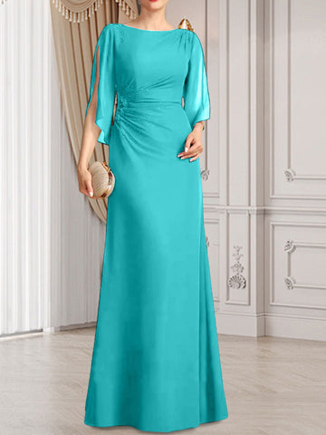 Vestido de corte recto/columna, largo hasta el suelo, de gasa, para la madre de la novia, con plisados ​​y cuentas.