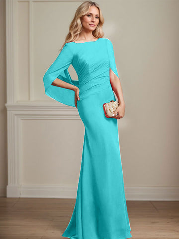 Trumpet/Mermaid Boat Neck Floor-Length Chiffon Mother of the Bride Dress With Pleated