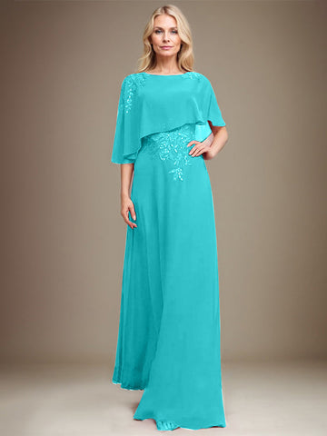 A-line Scoop Floor-Length Chiffon Lace Mother of the Bride Dress With Sequins Beading
