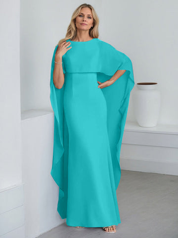 Sheath Scoop Floor-Length Chiffon Mother of the Bride Dress With Cascading Ruffles