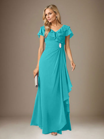 Stormy A-Line V-Neck Ruched Chiffon Dress