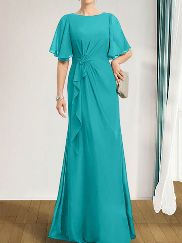 A-line Scoop Floor-Length Chiffon Mother of the Bride Dress With Cascading Ruffles Beading Sequins