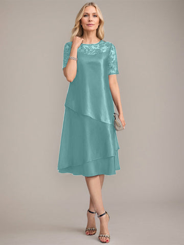 A-Line Scoop Knee-Length Mother of the Bride Dress With Applique & Sequins