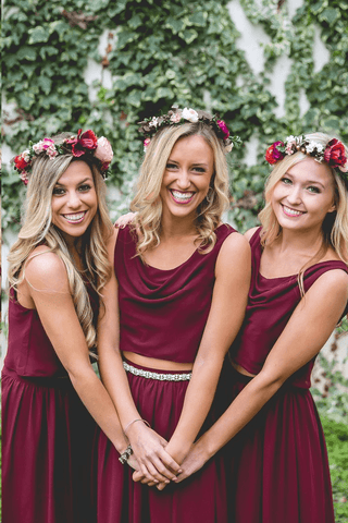 Two Piece A Line Burgundy Long  Bridesmaid Dresses  BD095