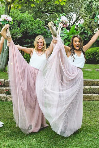 Two Piece Blush Pink Bridesmaid Dress VMB58