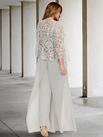 Chiffon Square Neck Mother of the Bride Pantsuits with Jacket