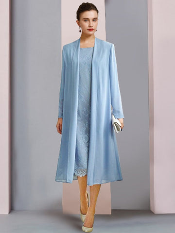 Sheath/Column Scoop Tea-Length Mother of the Bride Dresses