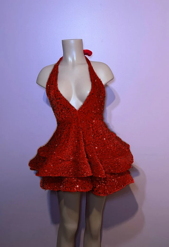 Robes de bal rouges à paillettes, coupe trapèze, robes de cocktail à paillettes scintillantes Y4239