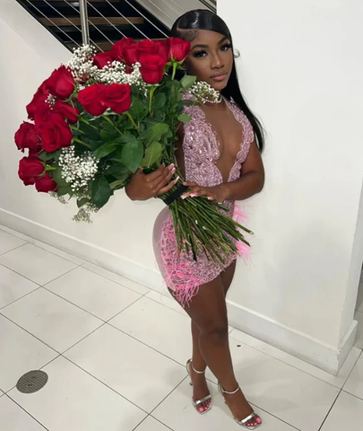 Vestido rosa de fiesta de bienvenida con lujoso bordado de cuentas, ideal para el 22 cumpleaños (modelo Y1828).