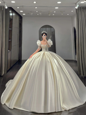 Robe de mariée trapèze en satin, robe de mariée rétro blanche en satin Y2290