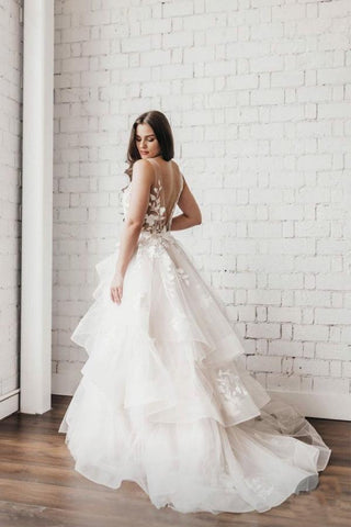 V Neck Ball Gown Wedding Dresses Layered Skirt Wedding Dress  WD345