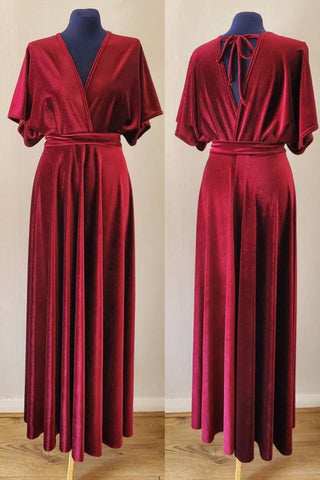 Burgundy Velvet Bridesmaid Dress VMB70