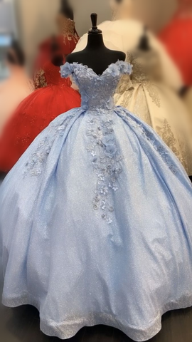 Robe de bal bouffante bleue à fleurs 3D, robe de quinceañera à épaules dénudées, modèle Y4209