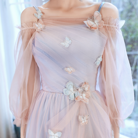 Adorable vestido corto de fiesta rosa y azul con mariposa. Lindo vestido corto para baile de bienvenida Y2742