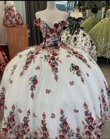 Impresionante vestido de quinceañera con hombros descubiertos, estilo baile, modelo Y6191