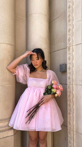 Vestido de tul de hada para mujer, minivestido de princesa con mangas abullonadas y escote cuadrado, ideal para fiestas de bienvenida (Y2425)