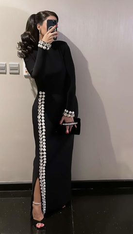 Robe de soirée noire longue et élégante, robe de cérémonie noire tendance Y4925