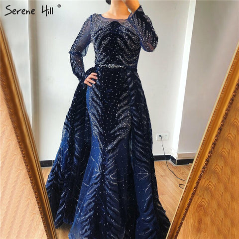 Velvet Wine Red Evening Dresses Long Sleeves Luxury Design Beading  Formal Dress 2025 Plus Size LA60903