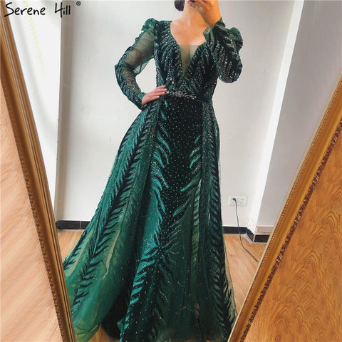 Velvet Wine Red Evening Dresses Long Sleeves Luxury Design Beading  Formal Dress 2025 Plus Size LA60903