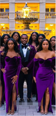 Baoleely Velvet Purple Bridesmaid Dresses Long Sleeves Mermaid Formal Wedding Guest Dress