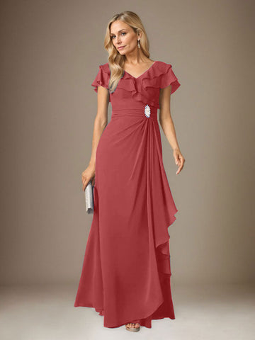 Stormy A-Line V-Neck Ruched Chiffon Dress