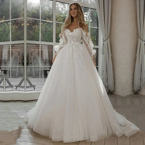 Vestido De Noiva Boho Lace Puffy Tulle Wedding Dresses Bridal Gowns Robe De Mariée Vestidos De Novia