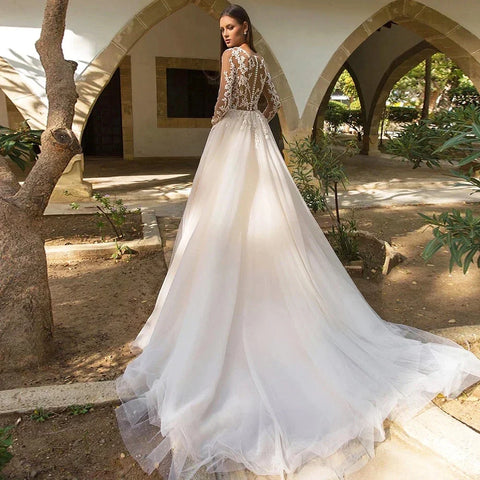 Vintage Boho Wedding Dresses For Women's Elegance 2023 Beach Princess A-Line Long Sleeves Illusion Bodices Country Bridal Gowns