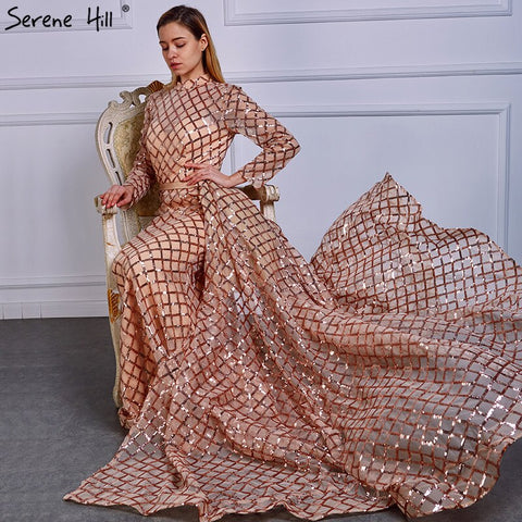 En oferta. Sin devoluciones ni reembolsos. Vestidos de noche de lujo vintage con lentejuelas, cuello alto y lentejuelas. Vestidos de fiesta de tul, modelo LA6414. 