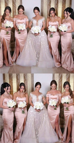 Baoleely Vintage Long Elastic Satin Ruched Pink Bridesmaid Dresses Sweetheart Sleeveless