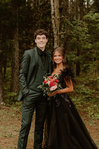 Dark Green Notched Lapel 3 Pieces Formal Prom Men's Suits