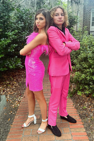 Hot Pink Notched Lapel 2 Pieces Men's Prom Suits