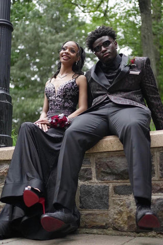 Black Jacquard Shawl Lapel Single Breasted 3 Pieces Formal Prom Men's Suits